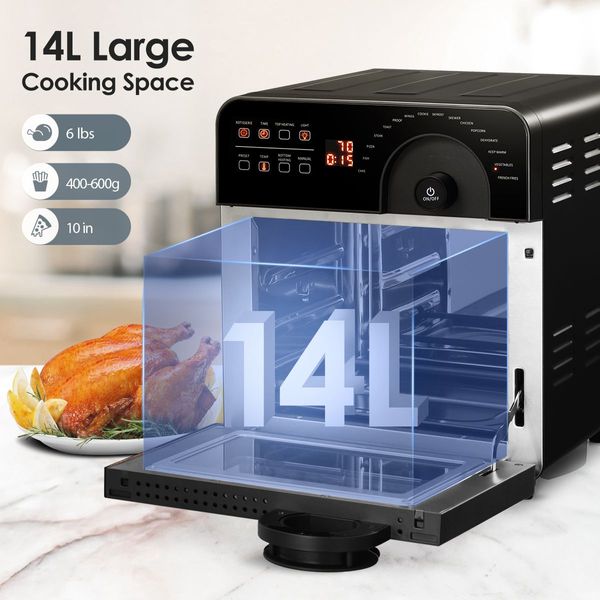 Multifunction 14L Air Fryer Convection Toaster Oven 16 Cooking Presets Stainless Steel Rotisserie