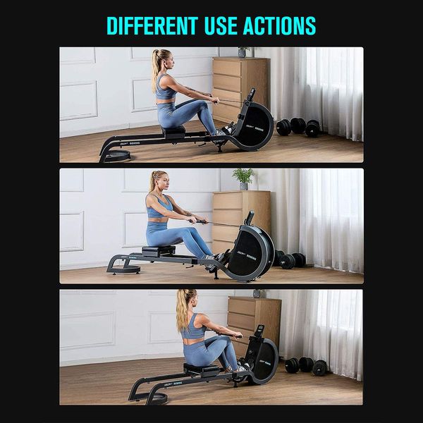 Genki Foldable Magnetic Smart Home Rowing Machine Indoor Rower with 16 Resistance Levels Double Slide Rail LCD Monitor