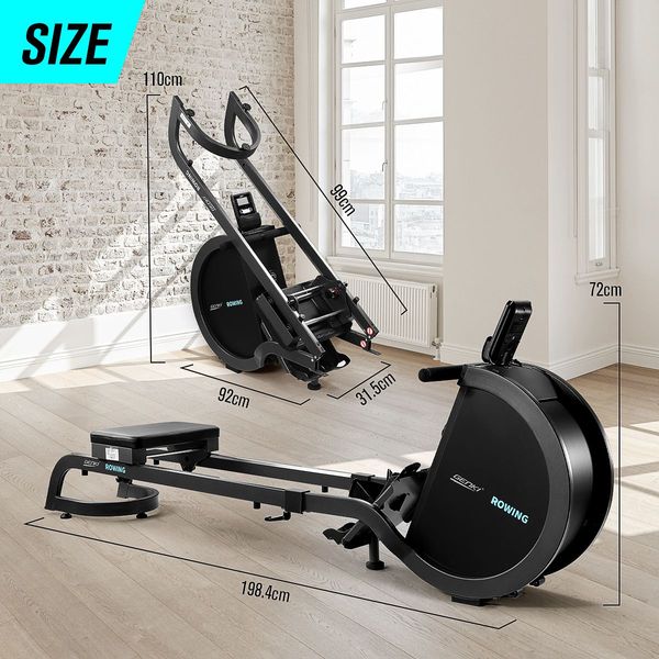 Genki Foldable Magnetic Smart Home Rowing Machine Indoor Rower with 16 Resistance Levels Double Slide Rail LCD Monitor