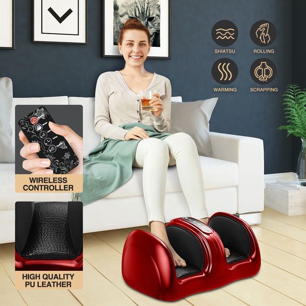 Homasa Foot Massage Machine Leg and Calf Massager Therapeutic Massaging Red