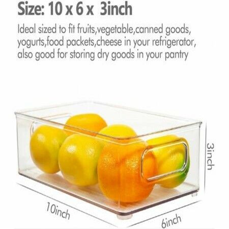 Plastic Refrigerator Organizer Bins, 6 Pack Clear Stackable Food Storage Bins for Pantry,Fridge,Cabinet,Kitchen Organization and Storage