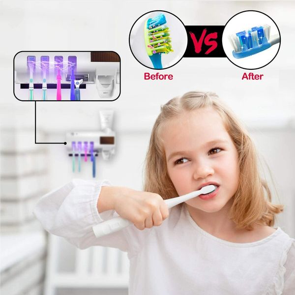 Toothbrush Sanitizer UV Toothbrush Holder for Electric/Regular Toothbrush, Bathroom Toothbrush Sanitizer with Wall Mount Sticker