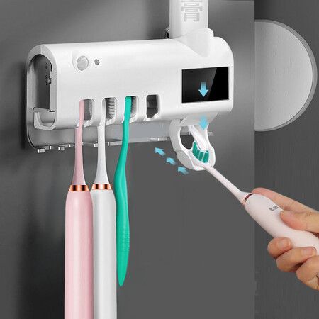 Toothbrush Sanitizer UV Toothbrush Holder for Electric/Regular Toothbrush, Bathroom Toothbrush Sanitizer with Wall Mount Sticker