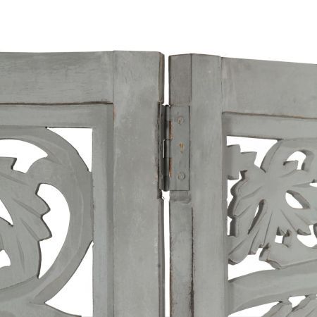 Hand carved 3-Panel Room Divider Grey 120x165 cm Solid Mango Wood