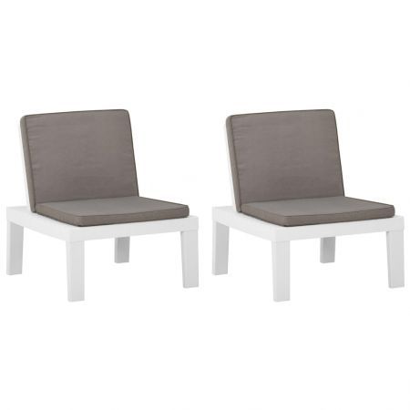 Garden Lounge Chairs with Cushions 2 pcs Plastic White