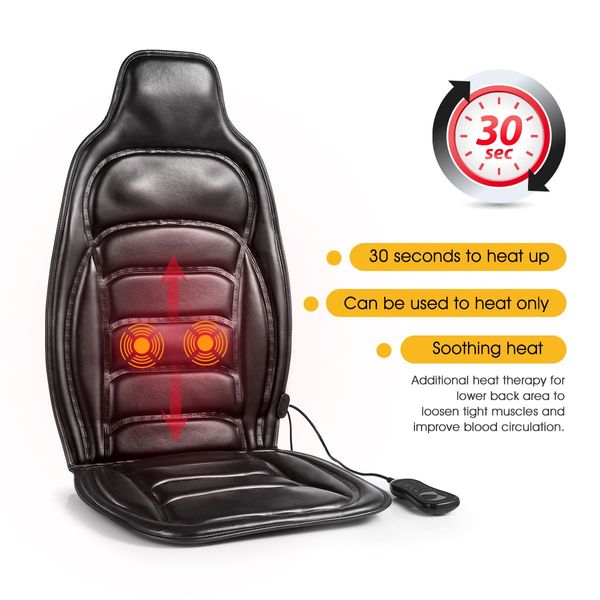 Car Home Office Heated Massage Seat Cushion W/Pulsate,Tap,Roll,Knead,Auto 5 Massage Modes