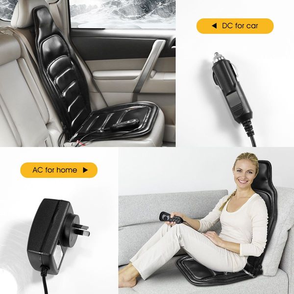 Car Home Office Heated Massage Seat Cushion W/Pulsate,Tap,Roll,Knead,Auto 5 Massage Modes