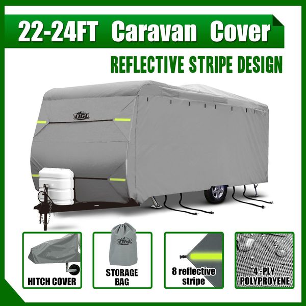 22-24Ft 4 Layers Uv Block Waterproof Caravan Camper Cover W/Anti-Hit Reflective Bands,Hitch Cover