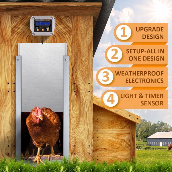 Safe Automatic Chicken Coop Door Opener Closer Working W/Timer Or Light Sensor, Get Rid Of Raccoons