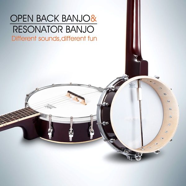 5-String Banjo W/12 Adjustable Brackets & Remo Drum For Country Music, Folk Music, Bluegrass