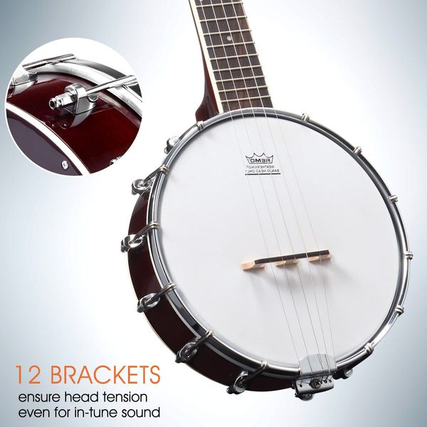 5-String Banjo W/12 Adjustable Brackets & Remo Drum For Country Music, Folk Music, Bluegrass