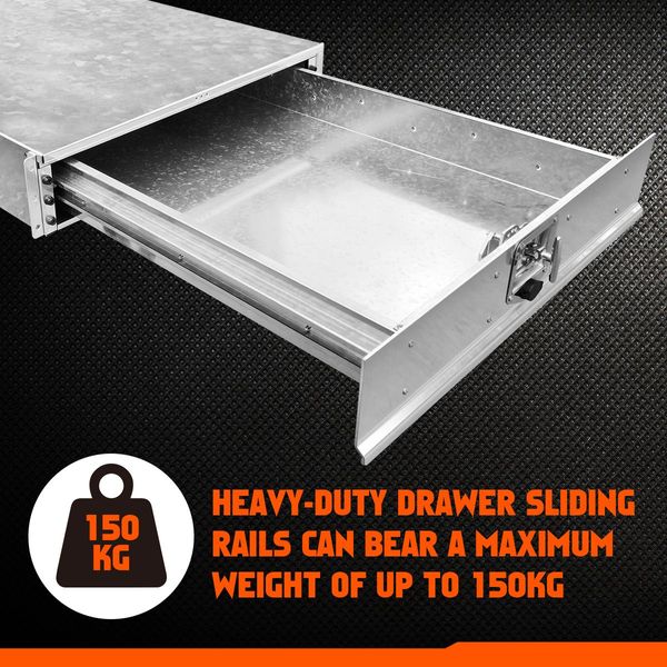 Trailer Truck 150Kg Capacity Under Tray Steel Ute Tool Box Drawer Waterproof W/Safety Dual T Lock