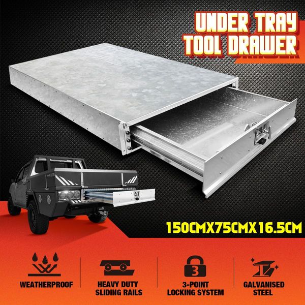 Trailer Truck 150Kg Capacity Under Tray Steel Ute Tool Box Drawer Waterproof W/Safety Dual T Lock