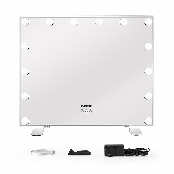 Warm Yellow/Natural/Cool White Light 14 Led Hollywood Makeup Vanity Mirror W/5X Magnify,White Frame