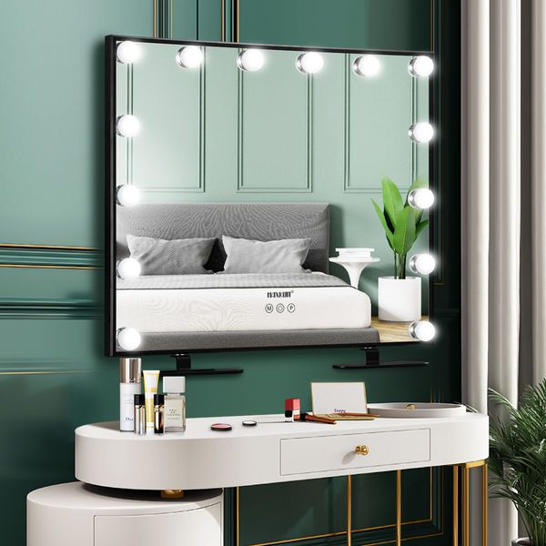 Warm Yellow/Natural/Cool White Light 14 Led Hollywood Makeup Vanity Mirror W/5X Magnify,Black Frame