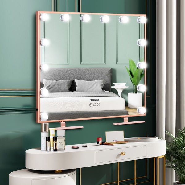 Warm Yellow/Natural/Cool White Light Hollywood Makeup Vanity Mirror,5X Magnify,Rose Gold Frame