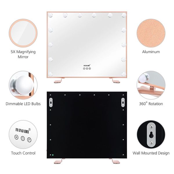 Warm Yellow/Natural/Cool White Light Hollywood Makeup Vanity Mirror,5X Magnify,Rose Gold Frame