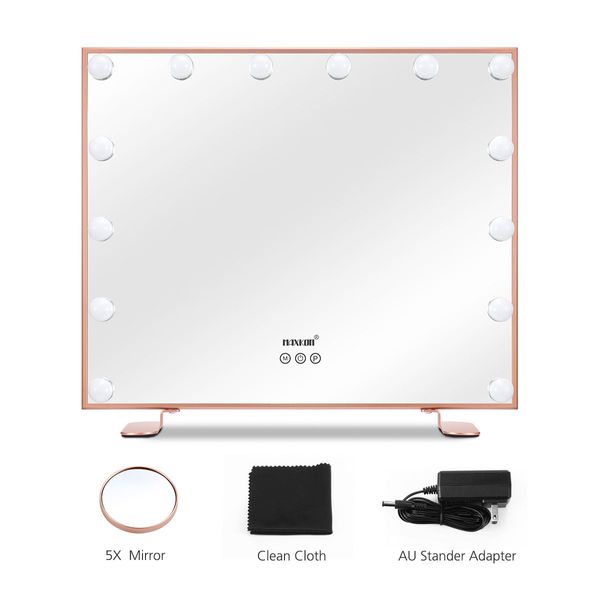 Warm Yellow/Natural/Cool White Light Hollywood Makeup Vanity Mirror,5X Magnify,Rose Gold Frame