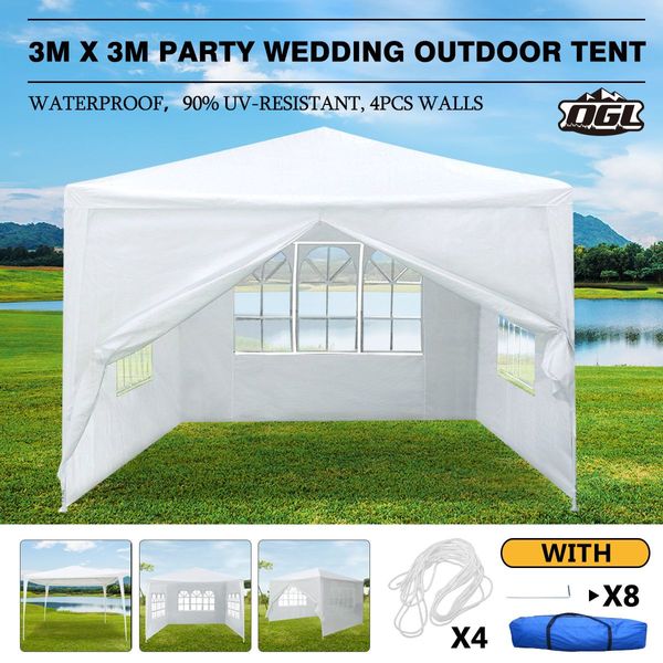 15-Guest 3X3M 90% Uv/Rain Block Wedding Gazebo Tent Party Canopy Marquee W/3 Detachable Walls,Door