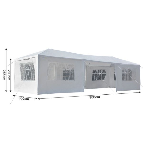 60-Guest 3X9M 90% Uv/Rain Block Wedding Gazebo Tent Party Canopy Marquee W/7 Detachable Wall,Window