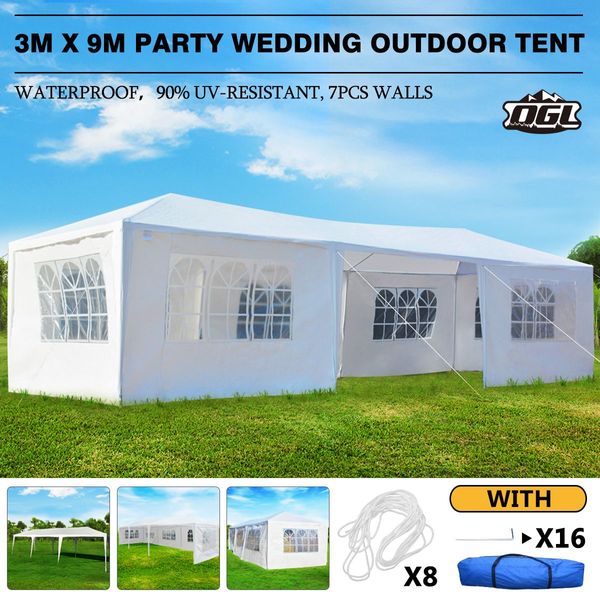 60-Guest 3X9M 90% Uv/Rain Block Wedding Gazebo Tent Party Canopy Marquee W/7 Detachable Wall,Window