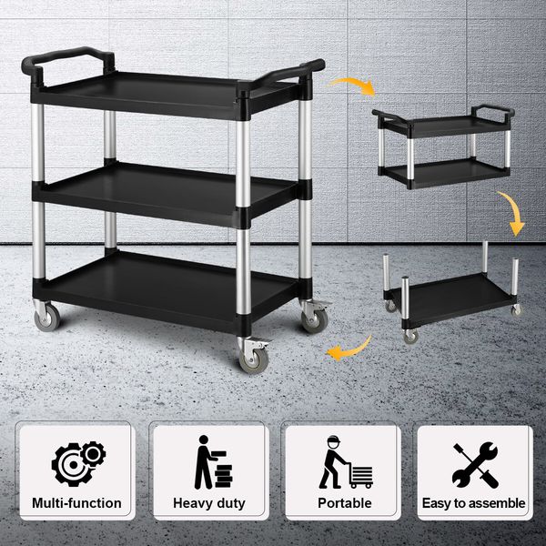 Portable Service Cart Kitchen Island Trolley Storage Rack Shelf Organizer 3 Tiers