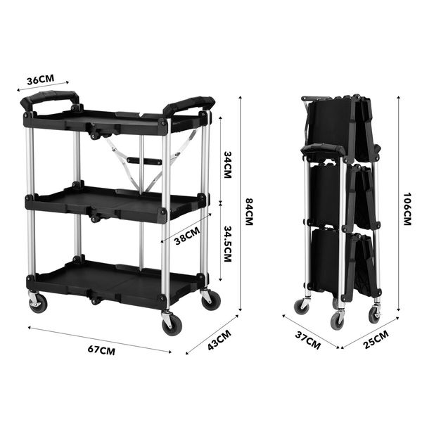 Kitchen Island Trolley Folding Service Cart Storage Rack Shelf Organiser 3 Tiers