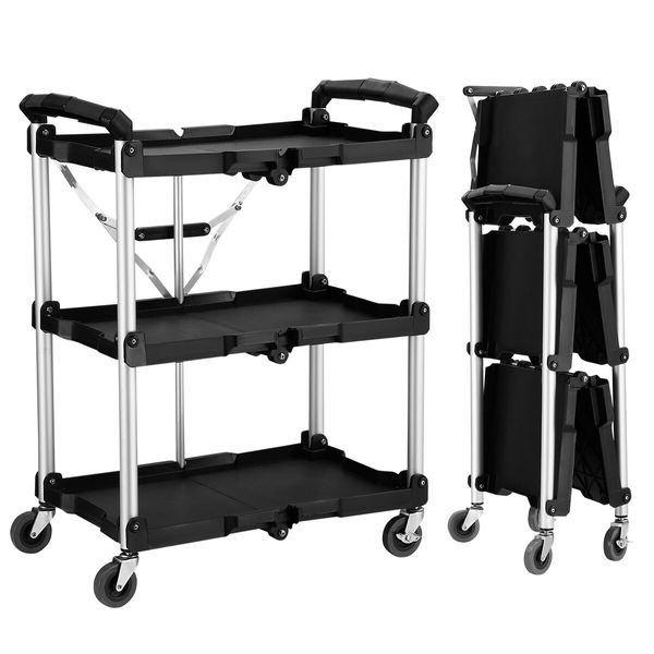 Kitchen Island Trolley Folding Service Cart Storage Rack Shelf Organiser 3 Tiers