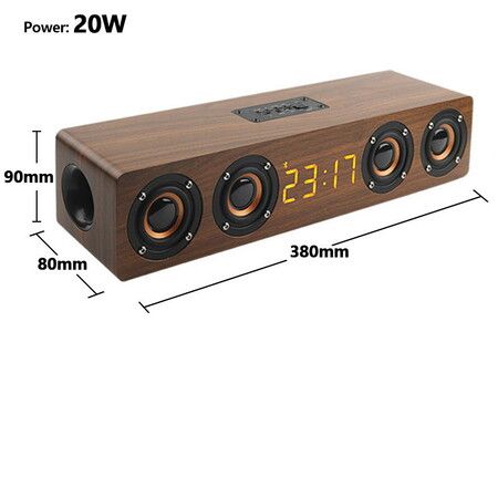 Wooden TV Soundbar Wireless Column Bluetooth Speaker Alarm Clock Subwoofer for Computer Speakers AUX