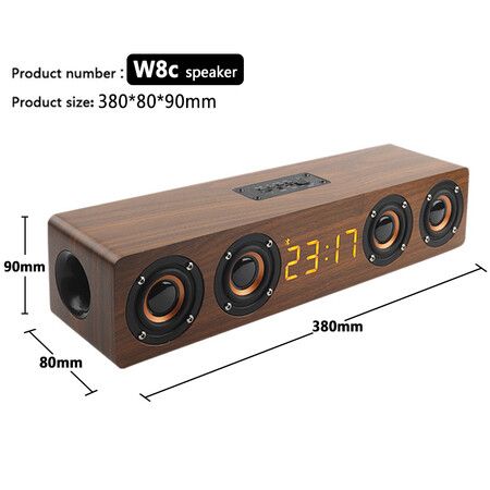 Wooden TV Soundbar Wireless Column Bluetooth Speaker Alarm Clock Subwoofer for Computer Speakers AUX