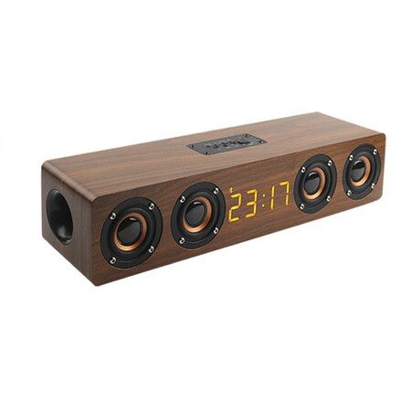 Wooden TV Soundbar Wireless Column Bluetooth Speaker Alarm Clock Subwoofer for Computer Speakers AUX