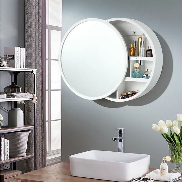 Mirrored Wall Bathroom Cabinet Round Mirror Cabinet Medicine Cabinet White