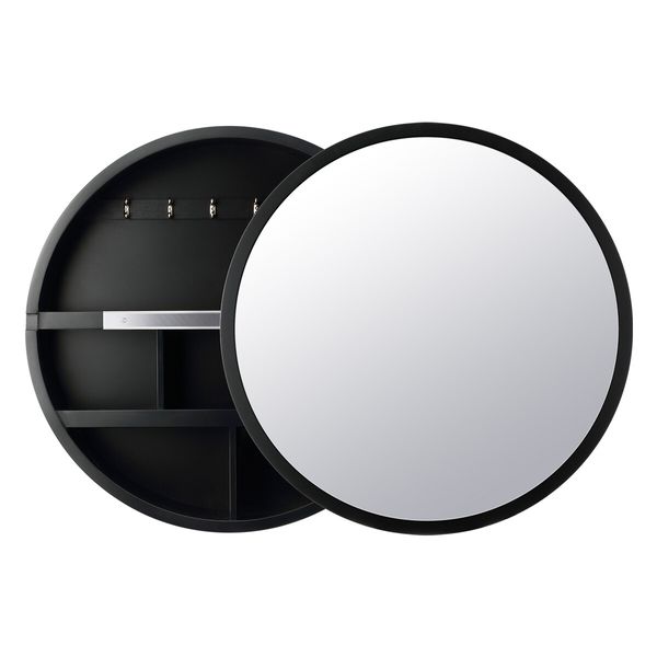 Mirrored Bathroom Wall Cabinet Round Mirror Storage Cabinet Cupboard Medicine Cabinet Black