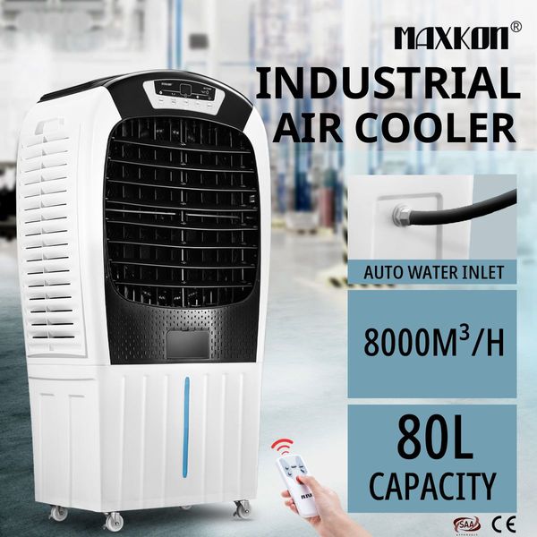 Portable Industrial 80L Wide Angle Evaporative Air Cooler Humidifier W/Vertical Horizontal Air Flow