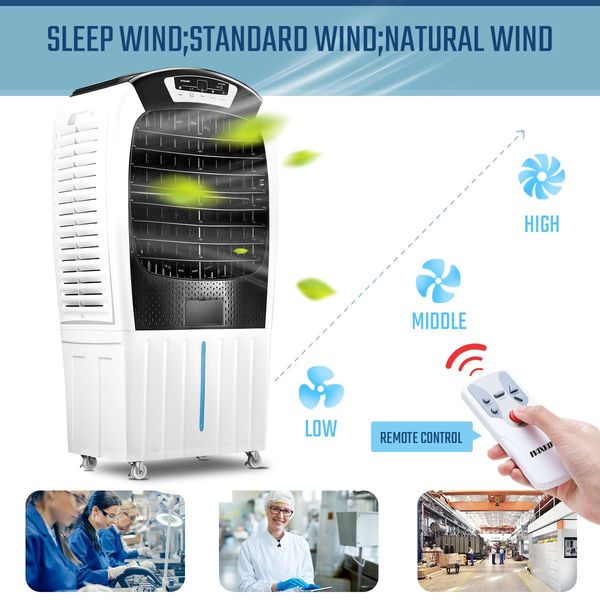 Portable Industrial 80L Wide Angle Evaporative Air Cooler Humidifier W/Vertical Horizontal Air Flow