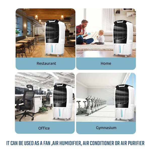 Portable Industrial 50L Wide Angle Evaporative Air Cooler Humidifier W/Vertical Horizontal Air Flow