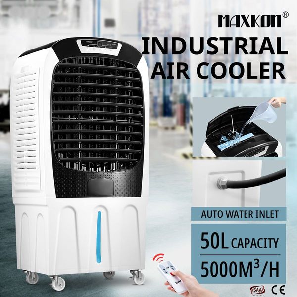 Portable Industrial 50L Wide Angle Evaporative Air Cooler Humidifier W/Vertical Horizontal Air Flow