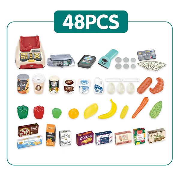 Kids Imagine Develop Toy-48Pcs Supermarket Pretend Play Set W/Good,Trolley,Scanner,Pos Machine,Etc.