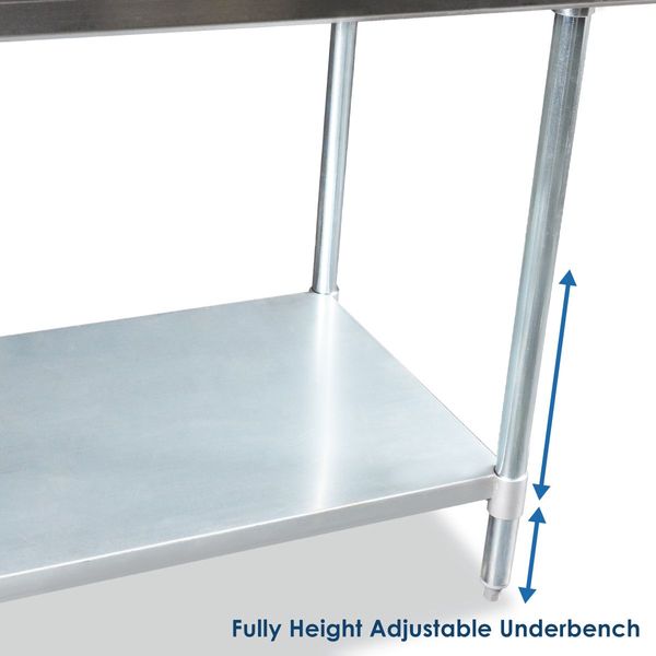 Stainless Kitchen Prep Table Cater Work Bench W/Adjustable Feet For Uneven Floor 121.9x61x90cm