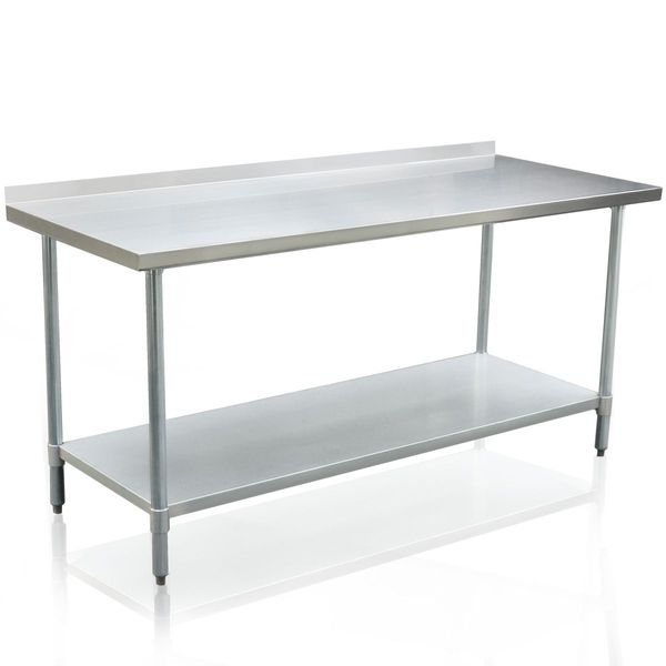 Stainless Steel Kitchen Prep Table Catering Work Bench W/5Cm Splash Back Edge 152.4x61x90cm