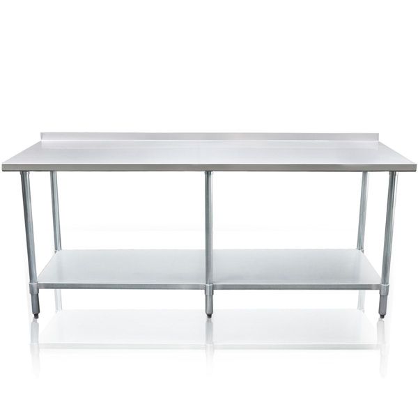 Stainless Steel Kitchen Prep Table Food Cater Work Bench W/5Cm Splash Back Edge 243.8X61X90CM