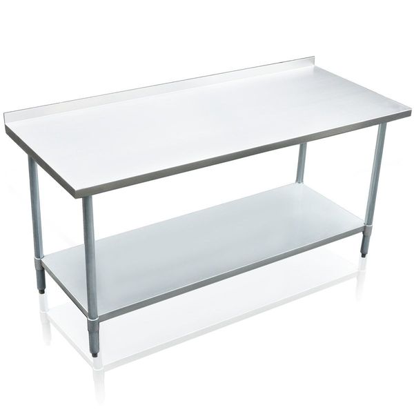 Stainless Steel Kitchen Prep Table Food Cater Work Bench W/5Cm Splash Back Edge 182.9X76.2X90CM