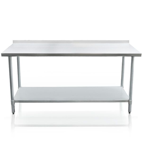 Stainless Steel Kitchen Prep Table Food Cater Work Bench W/5Cm Splash Back Edge 182.9X76.2X90CM