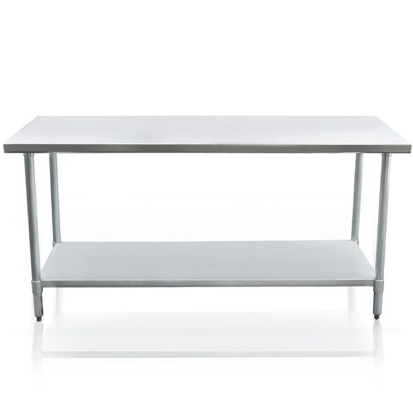 Stainless Kitchen Prep Table Cater Work Bench W/Adjustable Feet For Uneven Floor 183x76.2x90cm