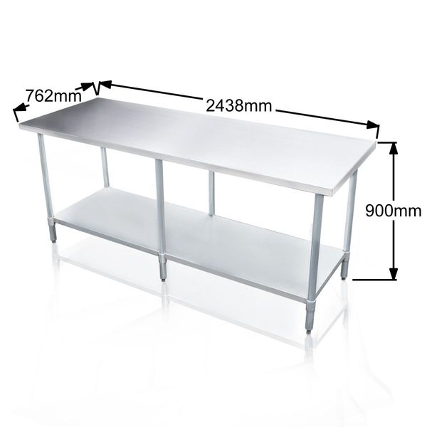 Stainless Kitchen Prep Table Cater Work Bench W/Adjustable Feet For Uneven Floor 243.8X76.2X90CM