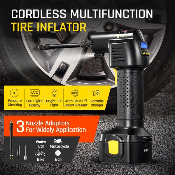 12V Instant Pump Up Car Motorcycle Bike Eletric Tyre Inflator W/Built In Led Light & Phone Charger