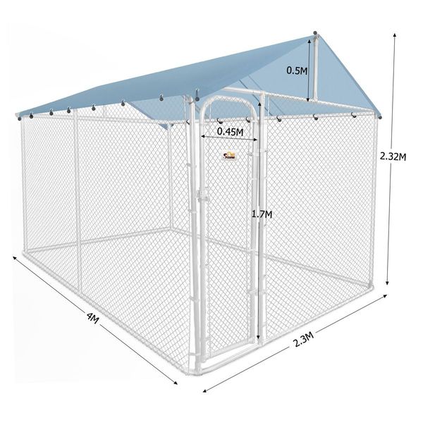 4X2.3X2.32M Dog Enclosure Kennel Pet Run House Chicken Coop Cage W/Uv Block Roof, Security Gate