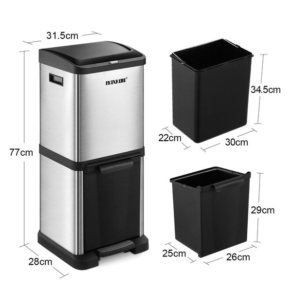 Kitchen Space Saving Vertical 34L Dual Compartment Pedal Waste Bin Garbage Can Easy To Clean