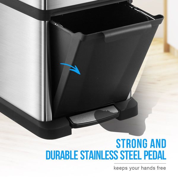 Kitchen Space Saving Vertical 34L Dual Compartment Pedal Waste Bin Garbage Can Easy To Clean