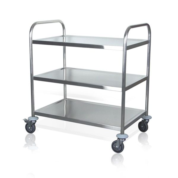 Wheeled 3 Tiers Kitchen Trolley Cart Food Pre Table Stainless Steel Easy To Clean 86X54X94Cm